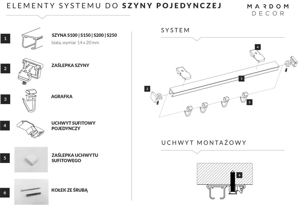 zestawy akcesoriów do szyn karniszowych mardom decor